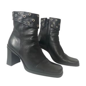 Vintage Black Leather Square Toe Nine West Boots